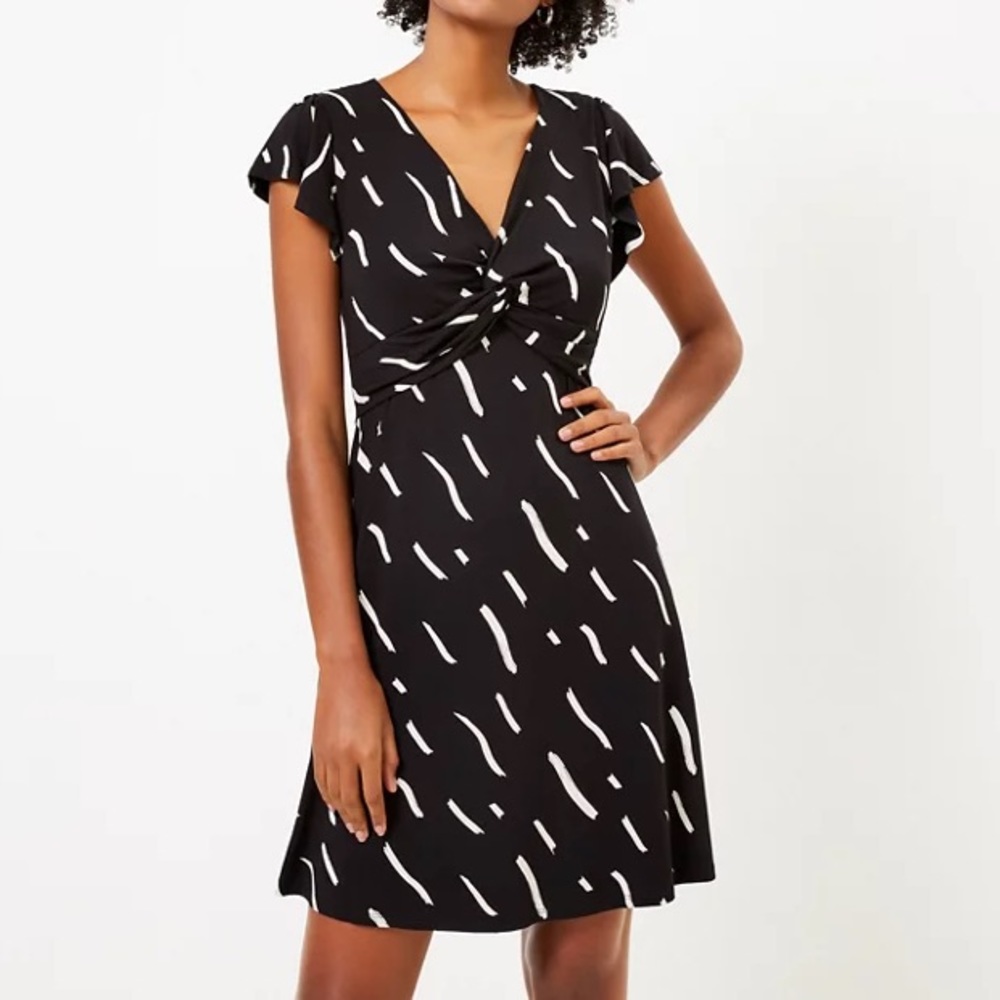 Loft Brushstroke Knotted Swing Dress XS Petite
